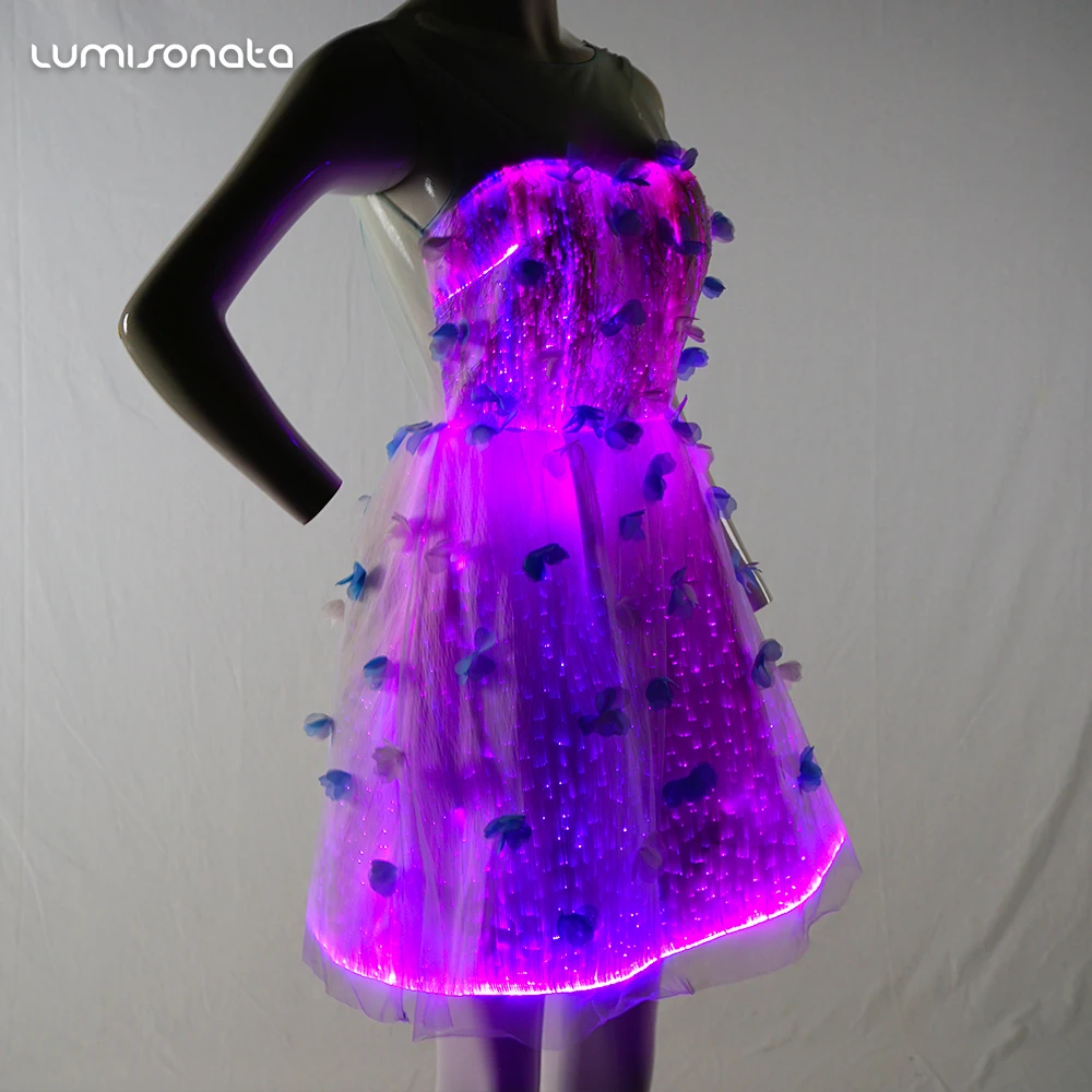 New fiber optic clothing elegant women plus size luminous glowing in the dark prom party dress