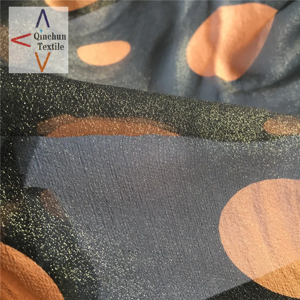 
 Ткань для платья из чистого шелка Жоржетта с принтом и тиснением из фольги  