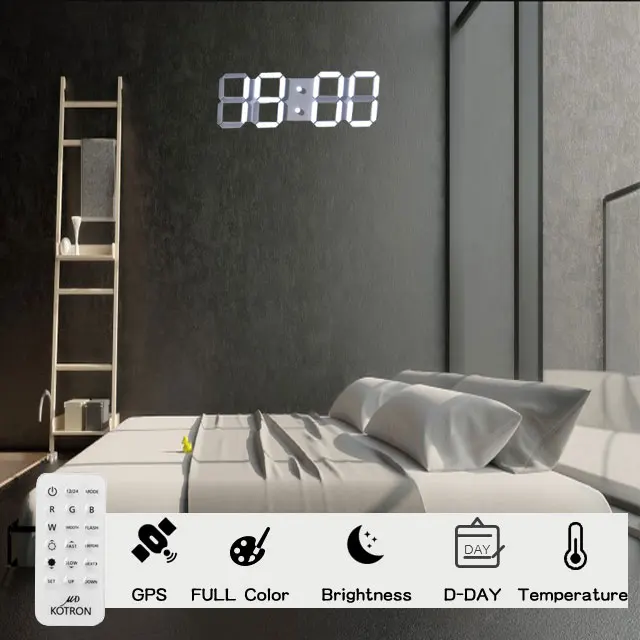  Display Brightness Levels Watches Nightlight S 3D LED Wall Clock Snooze Home