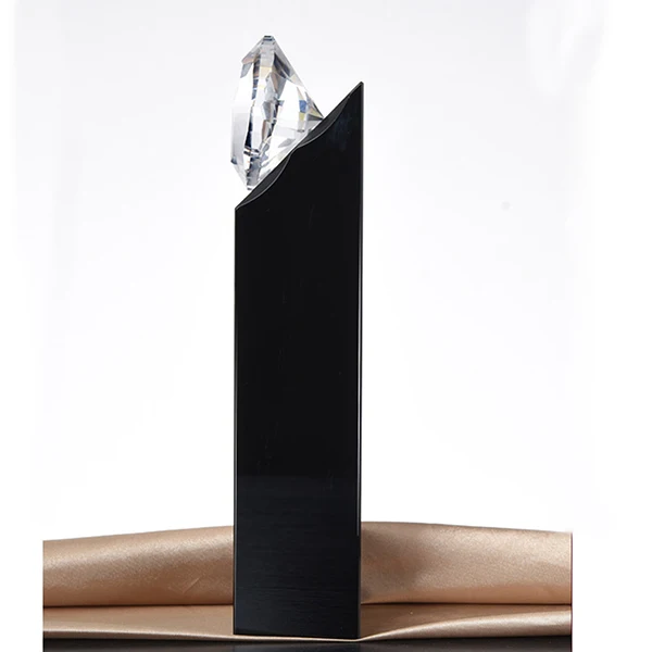 high quality K9 black crystal award diamond trophy design first place trophy