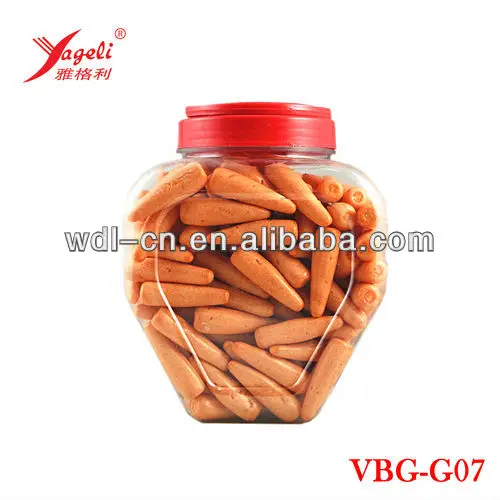 
High Quality Carrot Shaped Best Bubble Gum In Small Heart Shaped Jar VBG-G07 