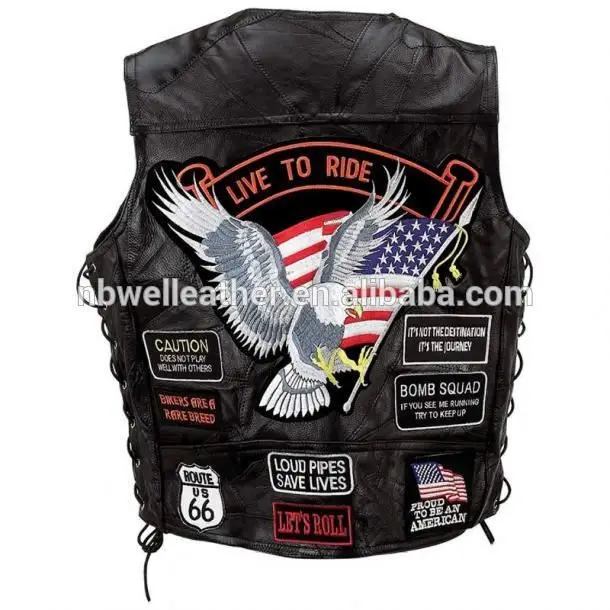 Genuine leather biker vest for men