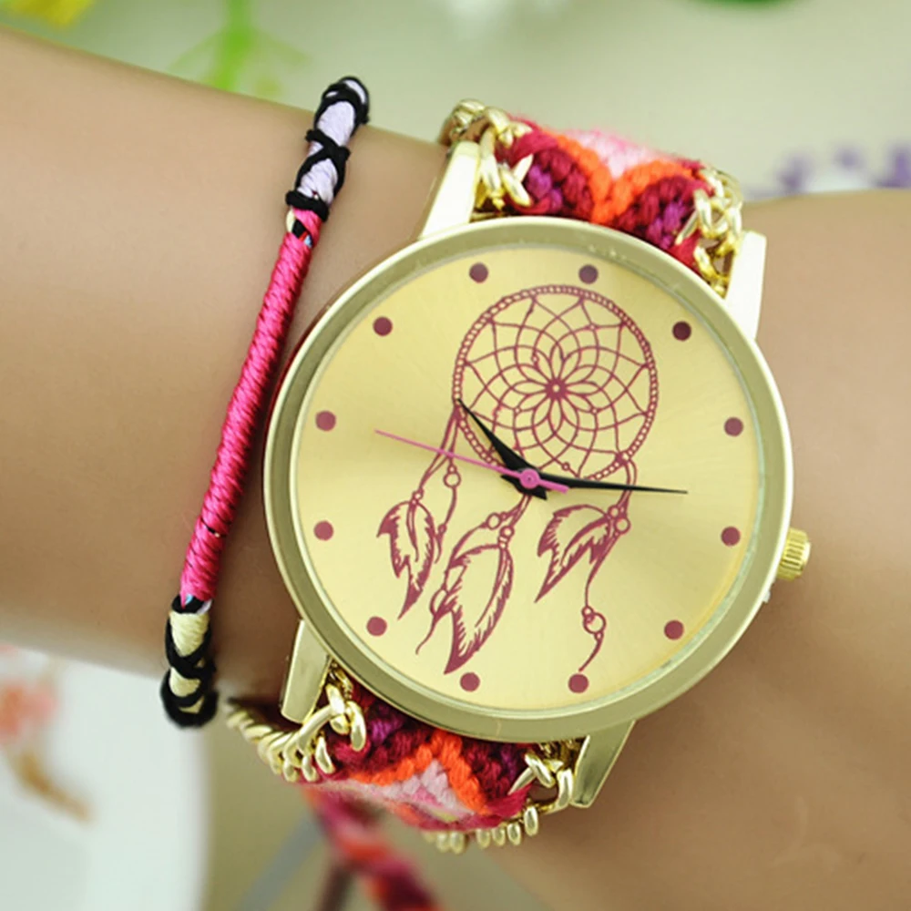 Ethnic Style Hand Knitted Adjustable Colorful Bracelets Band Quartz Lady Watch Women Fine Relogio Feminino