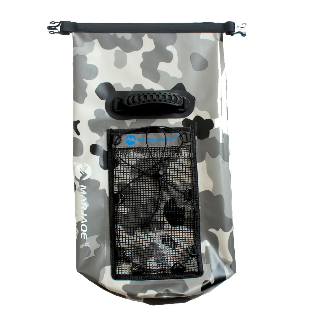 Camo Bag with Net Bag in front For Outdoor Camping Travel ,500D tarpaulin PVC Waterproof Backpack Dry Bag