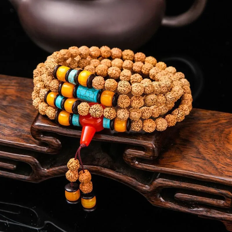 Queena Natural Tibetan Vajra Bodhi / Rudraksha 108 Prayer Beads Bracelet