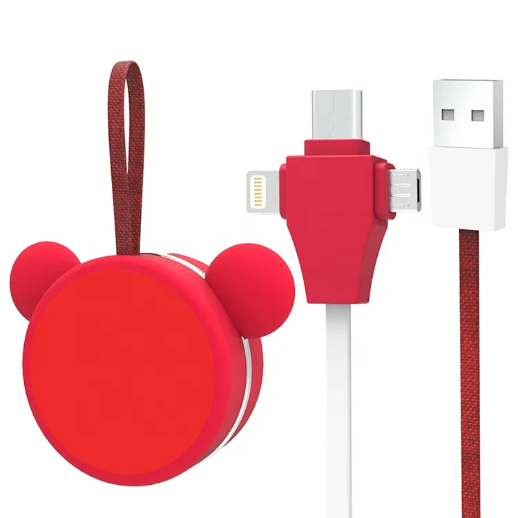 Portable Short Pocket Size Multi Charging Cable 8 pin Type C Micro USB 3 in 1 Charging Cord Keychain for Gift