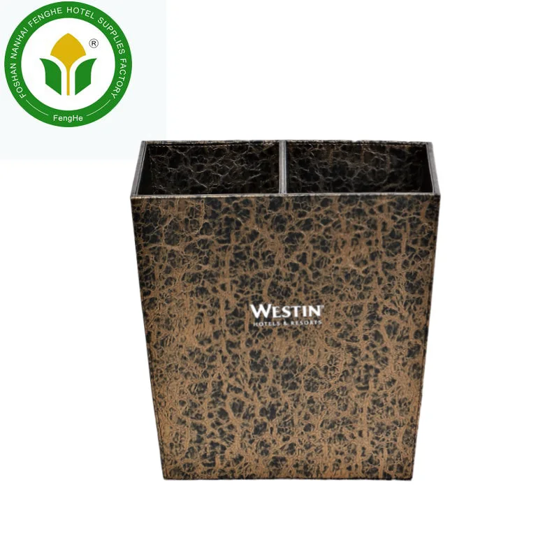 Hotel room brown leather recycling waste bin dustbin trash bin