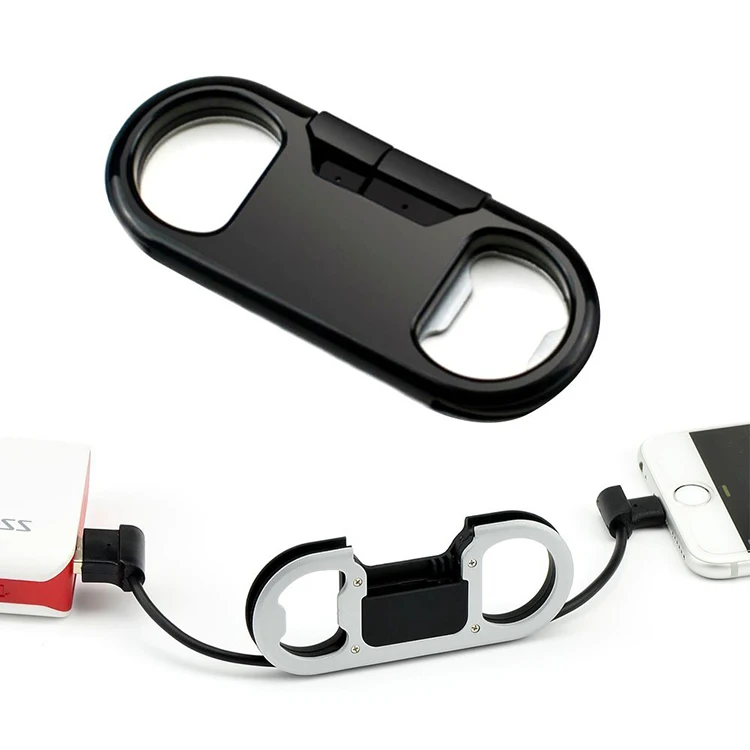 
2018 New Multi-function Beer Wine Bottle Opener Keychain Charger Cable for iPhone and Android Phones 