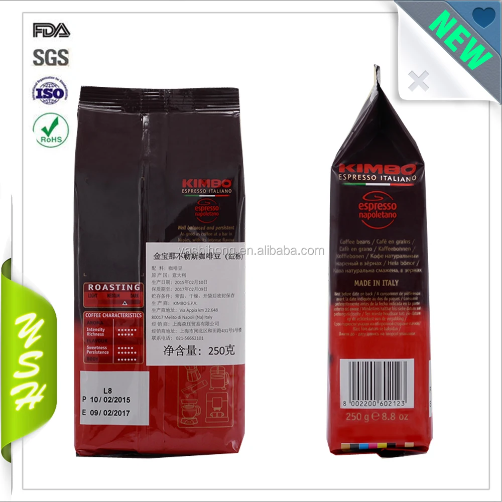 Custom print matt square bottom Aluminum foil coffee beans packaging bag with valve