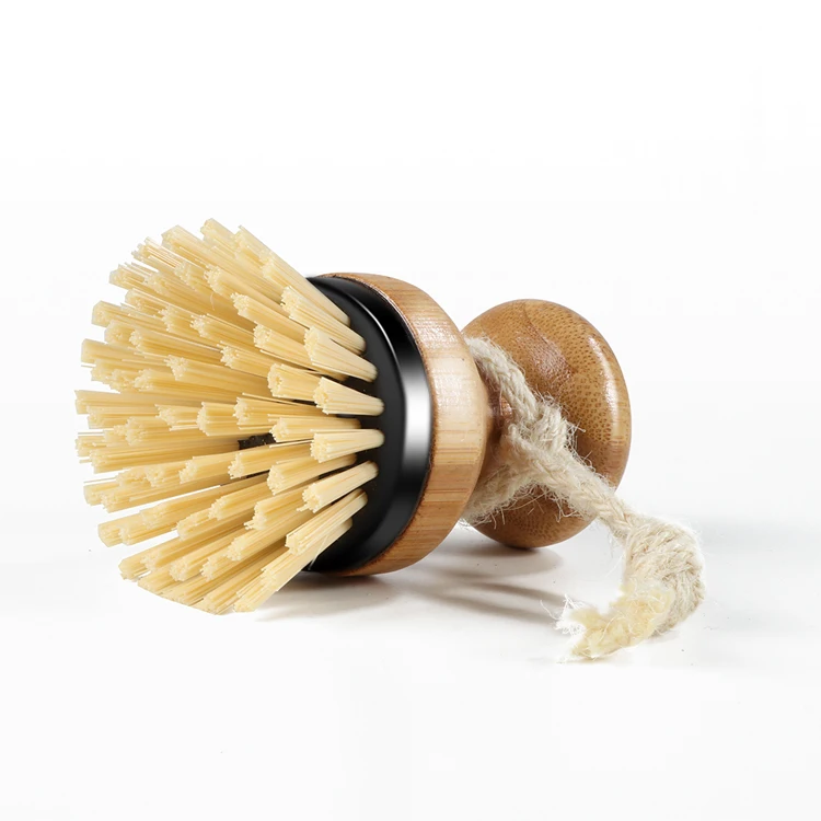 Masthome Household  Bamboo short Handle Bamboo dish scrub cleaning brush for kitchen with linen rope hook