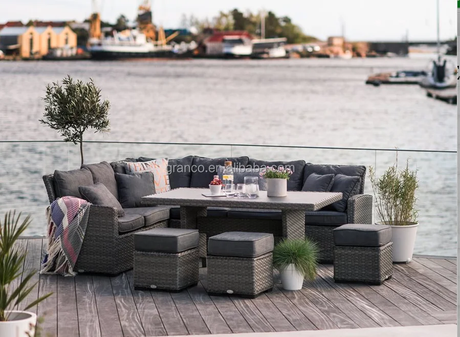 new color hot sale KD poly rattan outdoor garden dining sofa set furniture