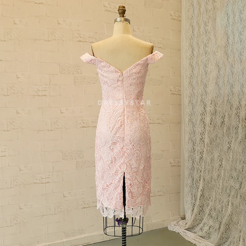Горячая Распродажа, Короткое свадебное вечернее платье с открытыми плечами и цветочным кружевом, розовое платье подружки невесты 2019