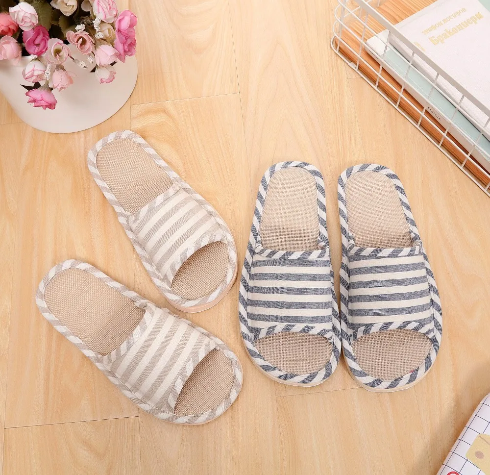 High Quality Winter Stripe Fashion Women Man Slipper Lady Indoor Slipper