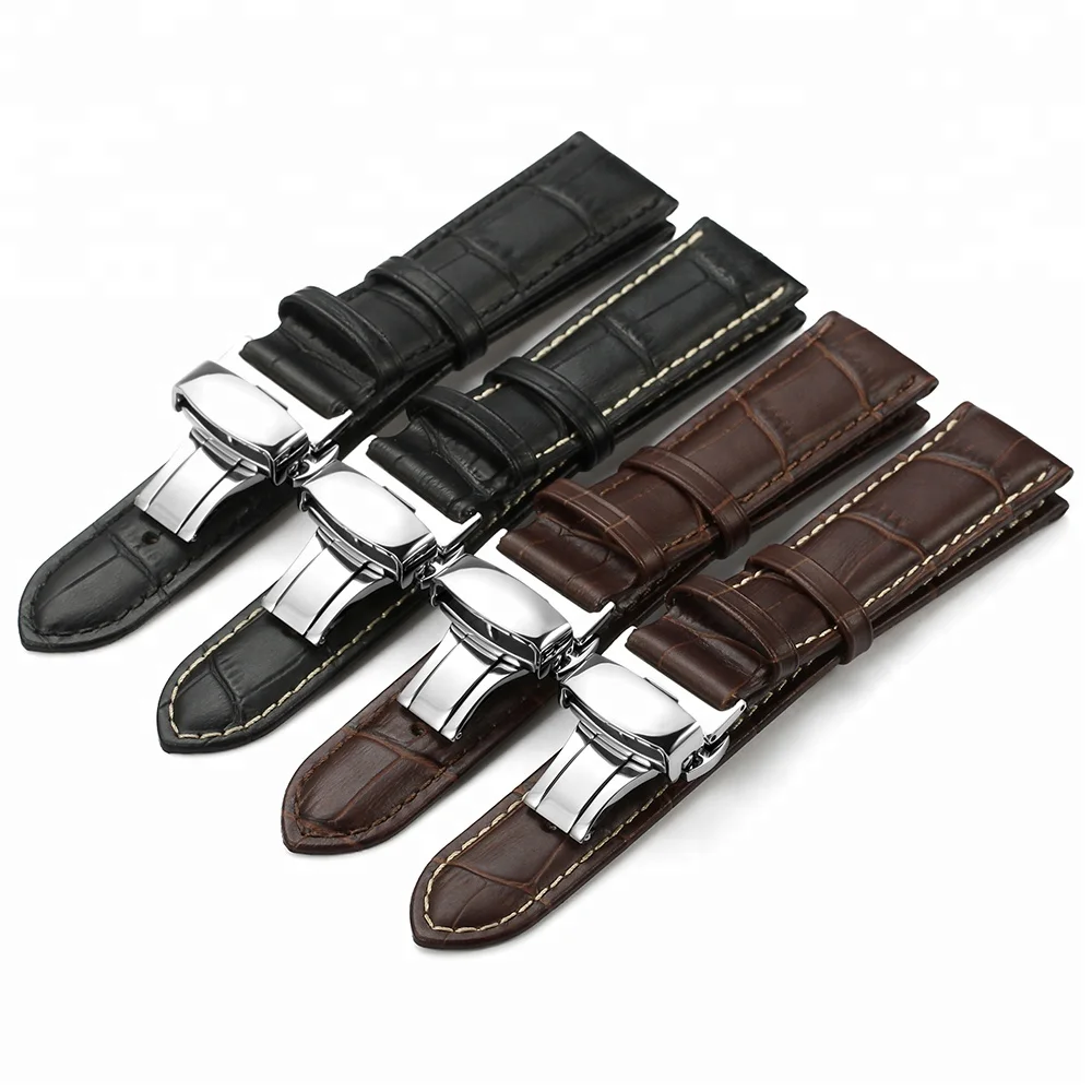 12 13 14 15 16 18 20 22 24mm Watch Band Deployment Butterfly Clasp Watch Strap Genuine Cow Leather Watchbands