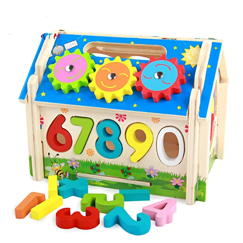 Wholesale wooden Early Educational Preschool  Number Blocks Wisdom Assemble Diy Wooden House toys WMT15