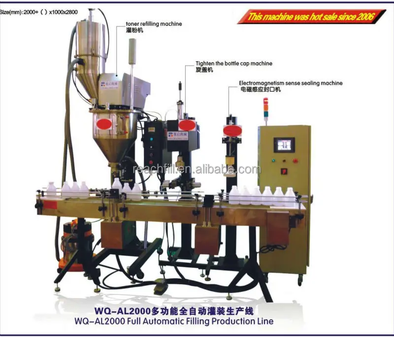 multifunctional Full automatic toner filling production with tighten bottle cap / sense sealing machine for toner bottleline