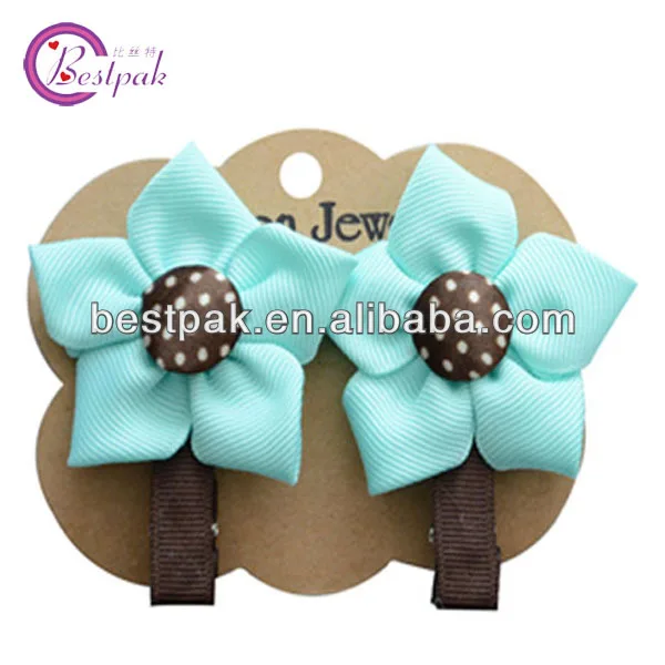 
2013 handmade hot sale blue satin flower ribbon bow for girls 