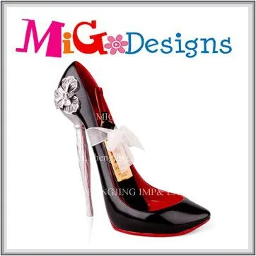 
wholesale Red high heel shoe resin enameled cork wine bottle holder 