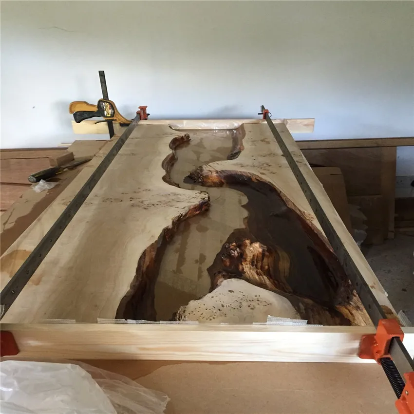solid wood inlaid live edge tempered  resin epoxy  top hot sale river dining table