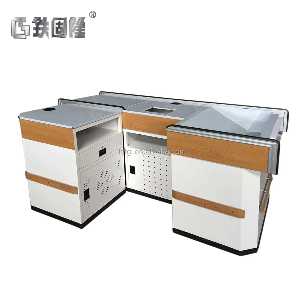 Manufacture supermarket cash counter custom free standing wood store checkout counter