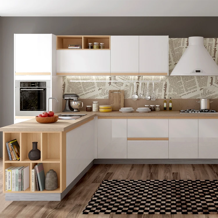 German style High gloss lacquer finish door factory outlet quartz stone lacquer  kitchen cabinet