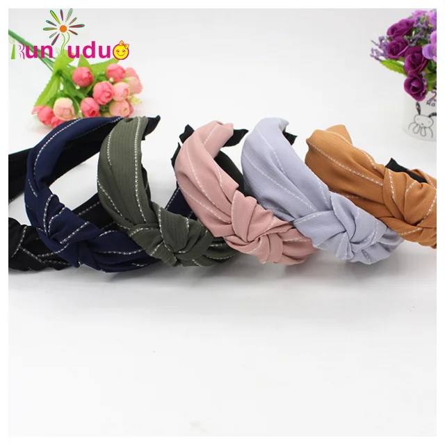 New hair decoration cloth art hair band pure color stripe hair clip fashion headband