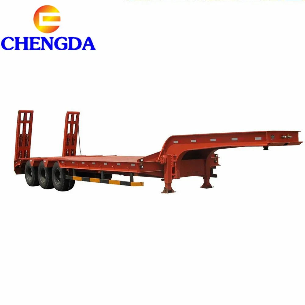 3 Axle 60 ton Low Flatbed Trailer , Lowboy Semi Trailer Dolly For Sale