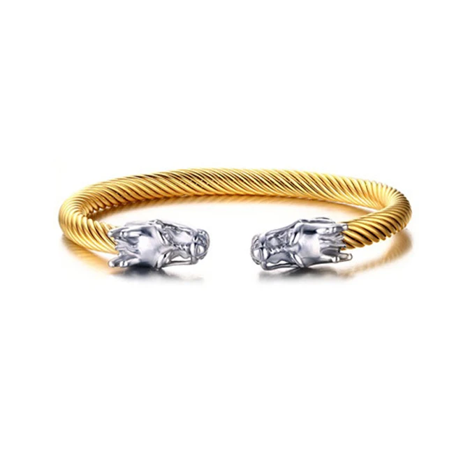 Manufacturers direct wholesale 10MM stainless steel wiya Dragon head open bracelet punk man bracelet
