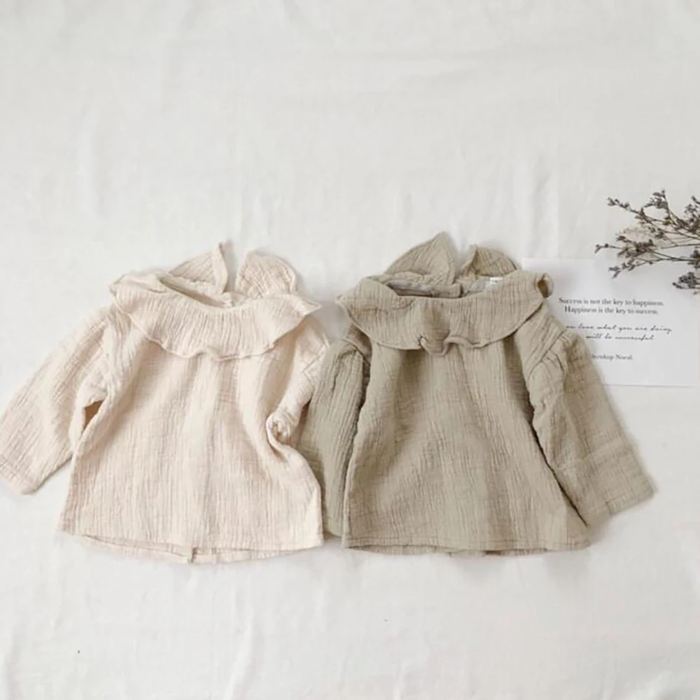 
Hot Sale New Style Cotton Linen Top for Baby Girls Spring Summer Fashion Latest Design Girls Ruffle Top Blouse 