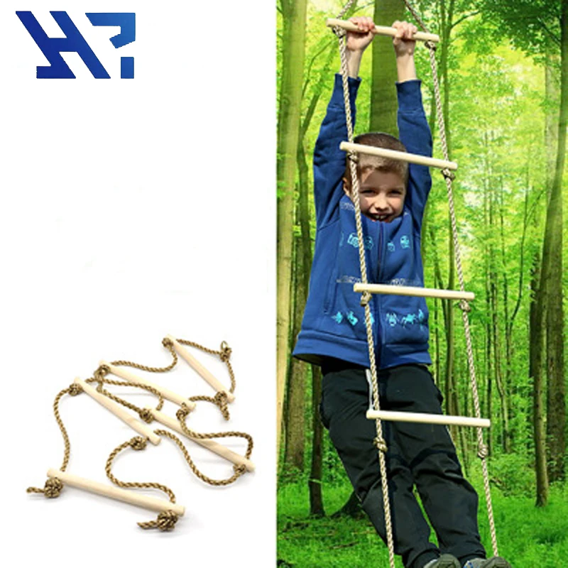 Rainbow Wooden Plastic Climbing Rope Ladder Tree Swing Set With Hanging Ninja Obstacle Course For Outdoor Garden  Backyard Sale