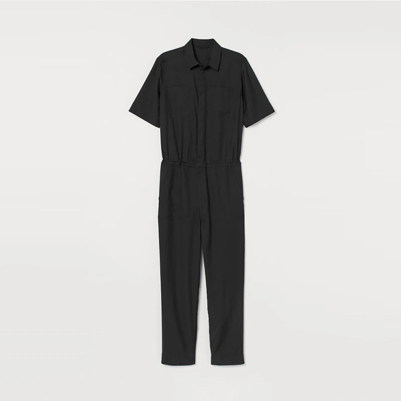 Модный комбинезон из хлопка и полиэстера для взрослых, мужской комбинезон с коротким рукавом, простая черная рабочая одежда, комбинезон для мужчин