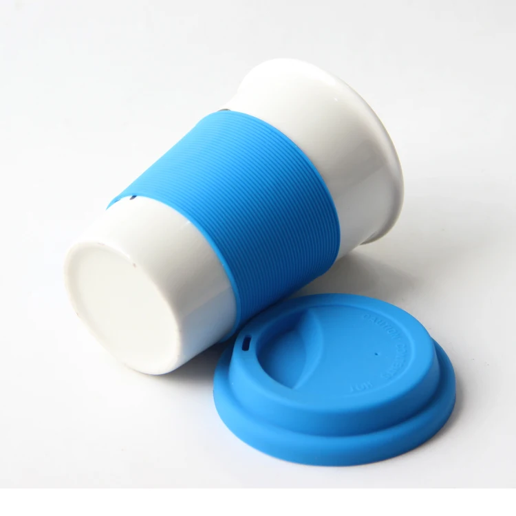 Promotional custom logo ceramic travel mug with silicone lid and sleeve