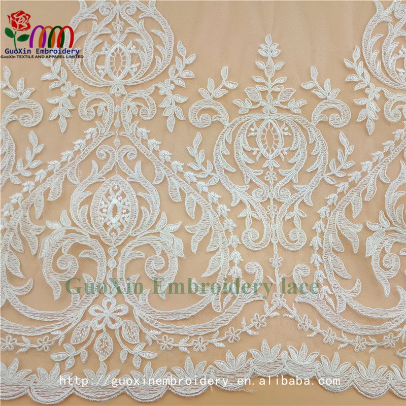 2017 new design cotton indian guipure embroidered lace fabric for wedding dress