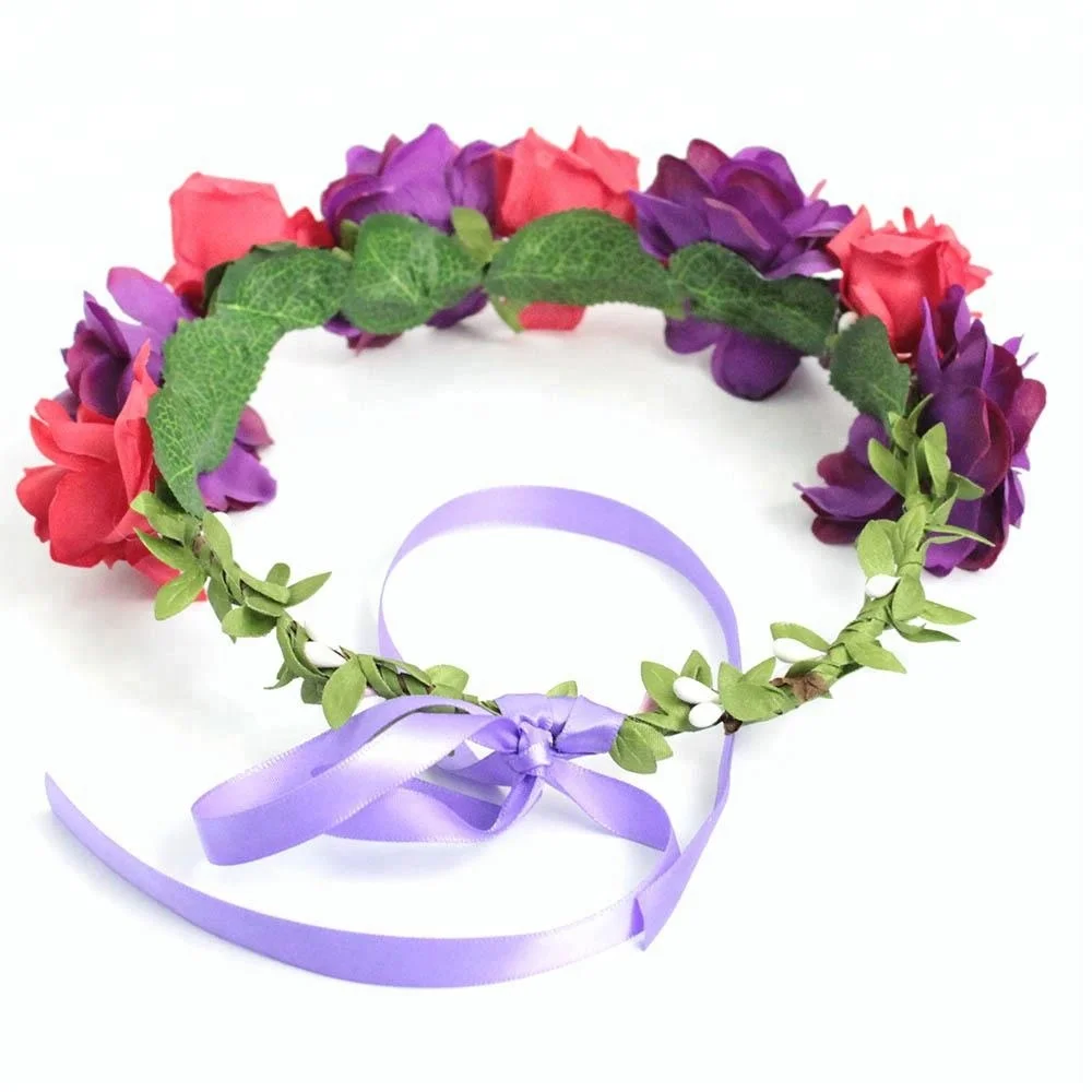 GENYA Fancy Handmade Bridal red rose Flower Crown Bohemia Seaside Hairband rose hair flower crown