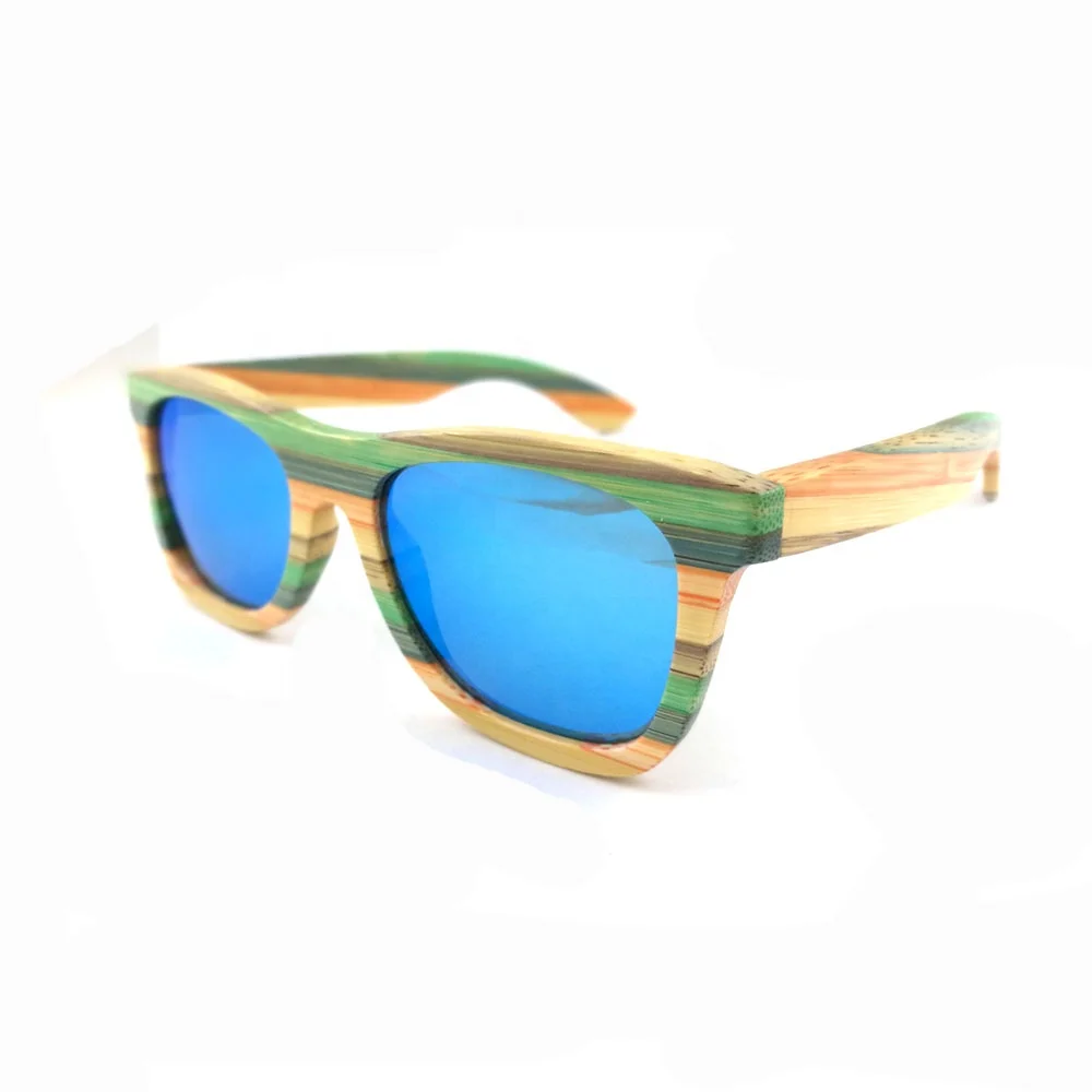 Fancy polarized mirror lens colorful bamboo wooden sunglasses