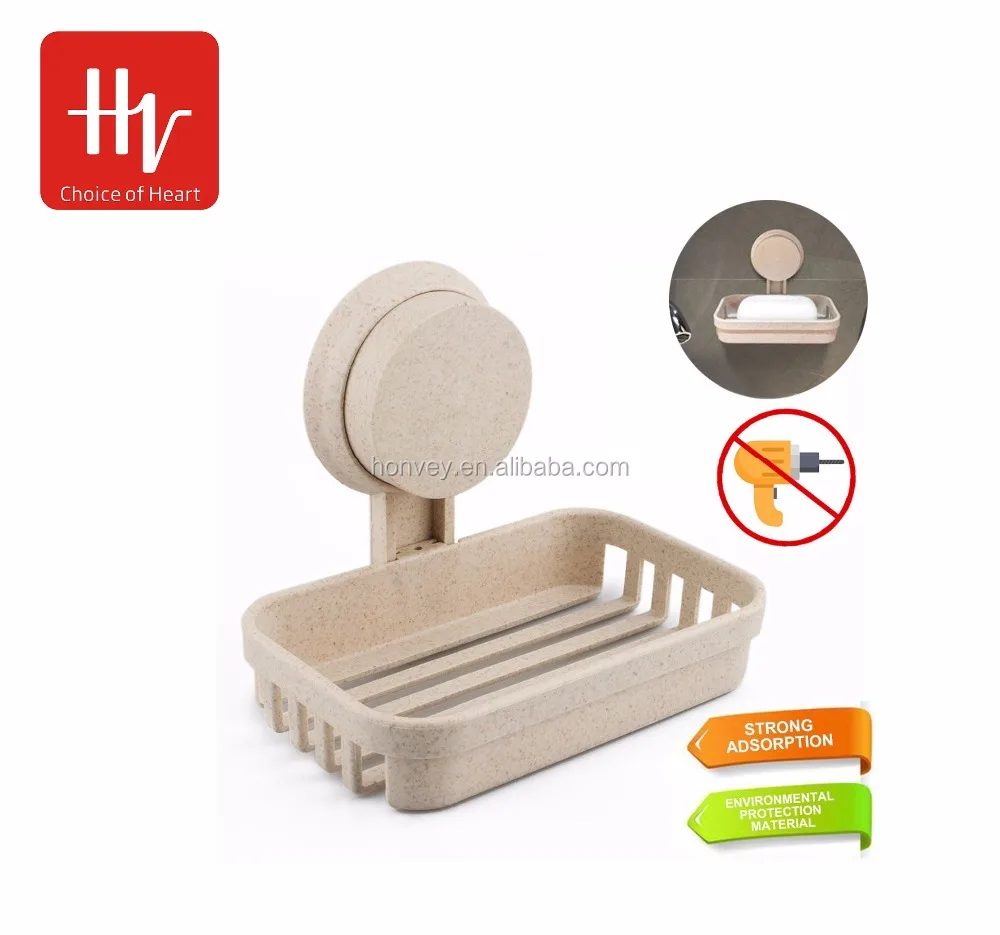 
HONVEY Suction Soap Wheat Straw Dish Holder Soap Case Saver with Tool Free Installation 