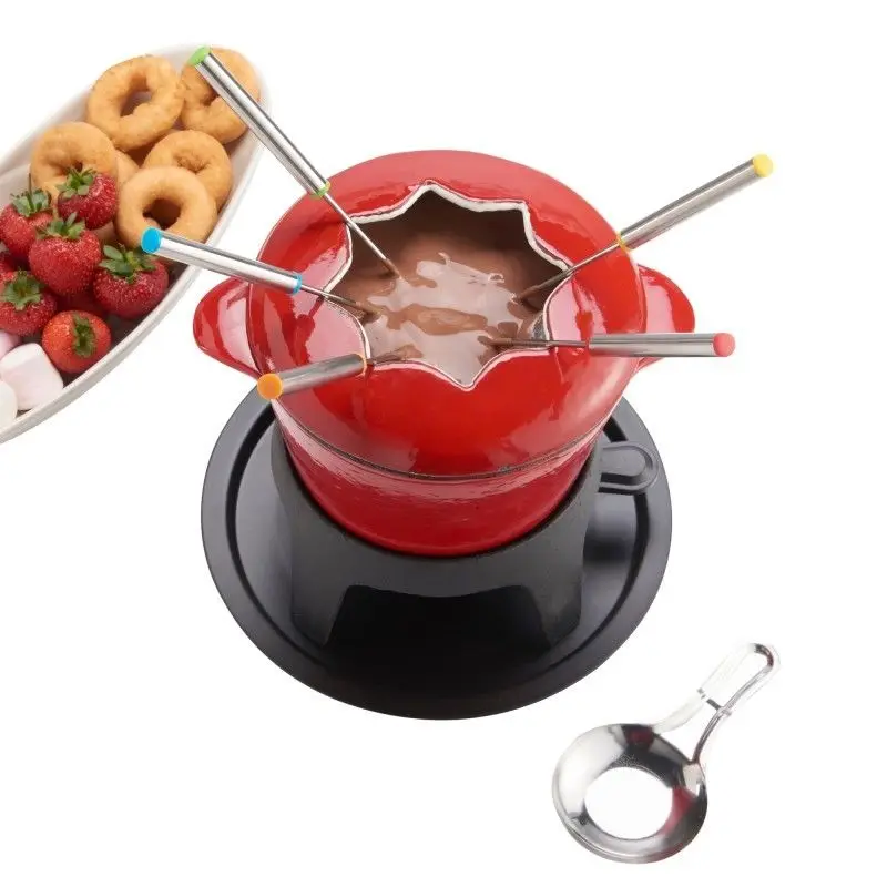 Walmart Cast iron cheese Fondue fountain Enamel Chocolate Hot Pot set for Party
