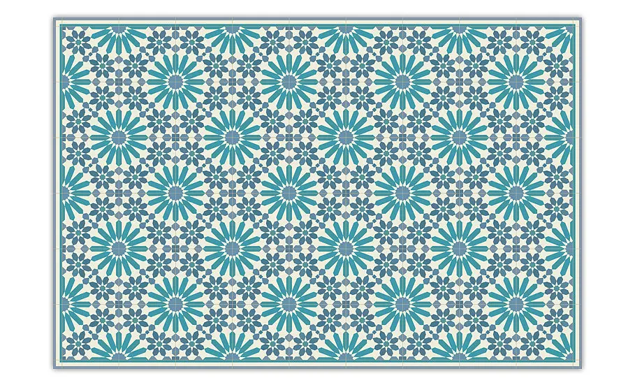 Vinyl carpet with saffalo designs tiles in turquoise Traditional morrocco tiles in turquoise
