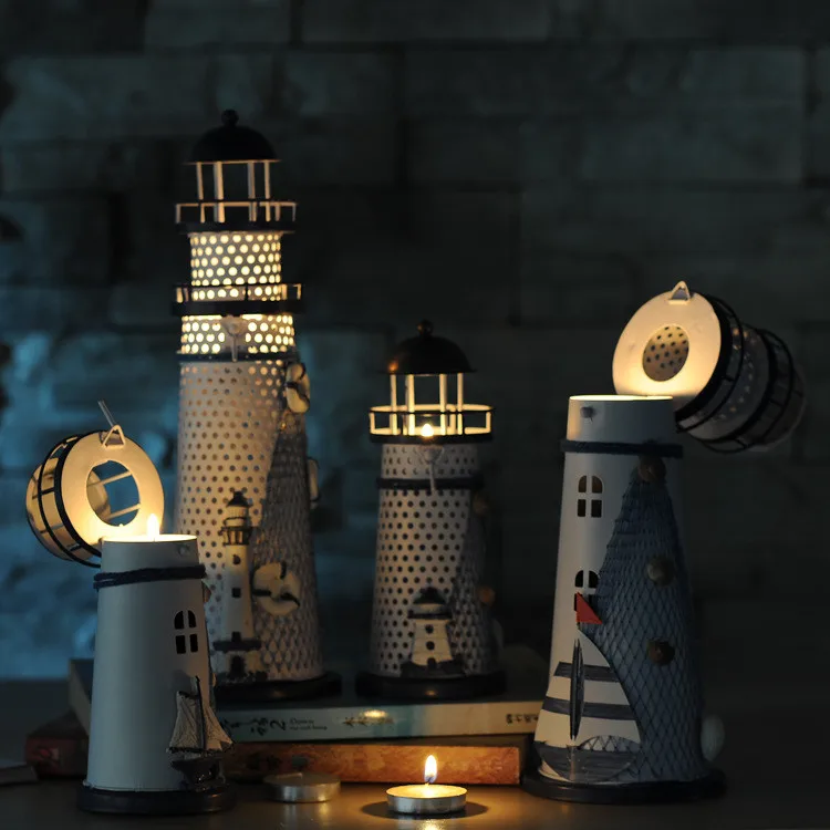 Ywbeyond 14cm 18cm 28cm Mediterranean style home nautical decor candle holder lighthouse decorations