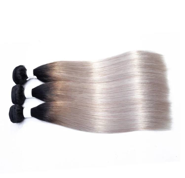 Platinum Grey Ombre Hair 3 Bundles Two Tone 1B/Grey Human Hair Extensions Silver Gray Dark Roots straight Brazilian Human Hair