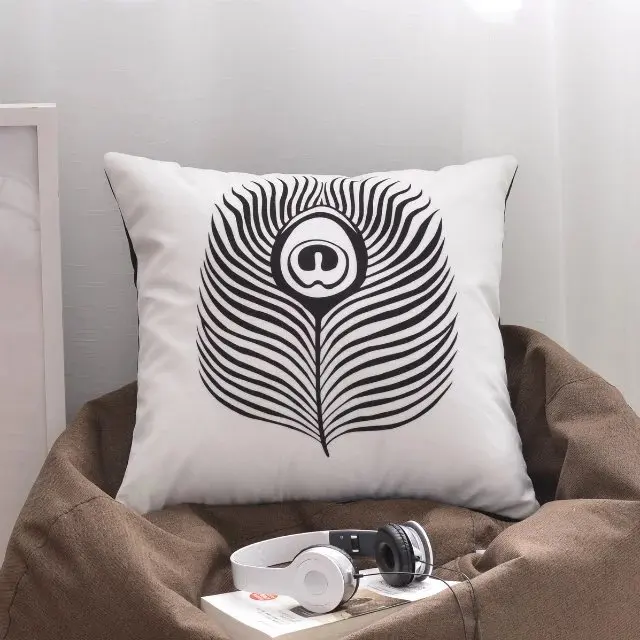
Embroidered cushion cover Black and White Sofa Square Chair home decorative, cotton pillow for Bedroom or Outdoor 