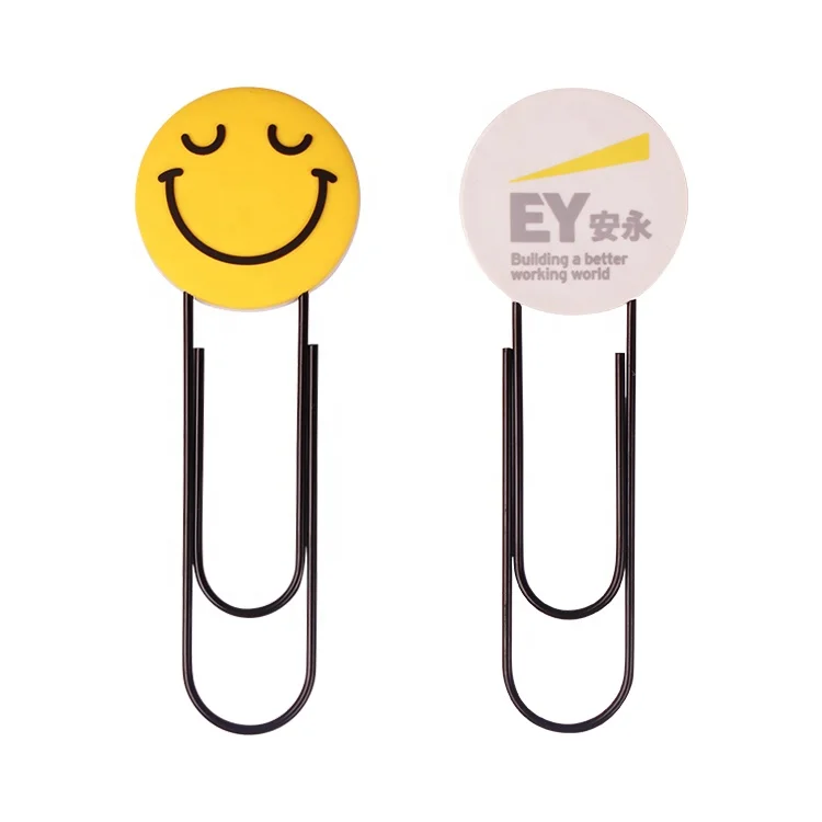 Smile face paper clip custom soft pvc paper clip