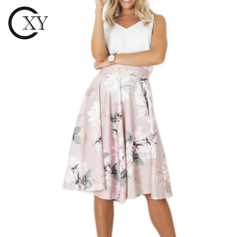 European And American Fashion Custom Women Elegant Navy Floral Midi Skirts
