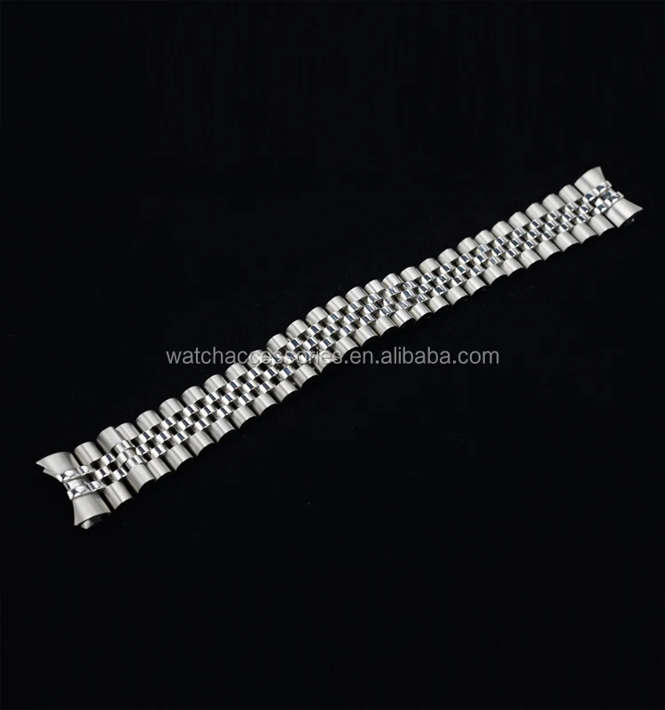 Jubilee Stainless Steel Bracelet Watch Band Strap Curved End Solid Links Color Silver