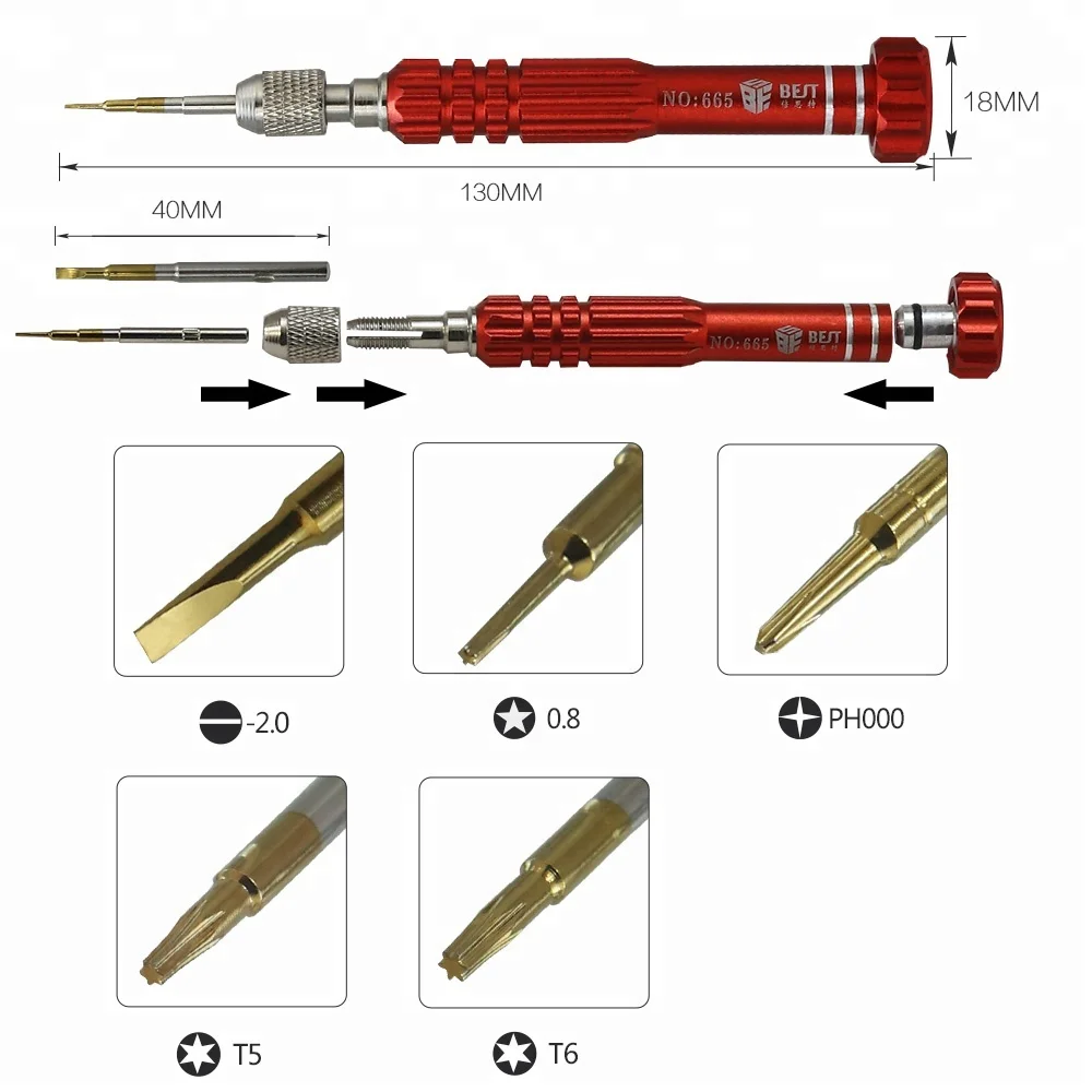 BST-665 5 в 1 для мобильного телефона Cr-V стальные ремонтные разборные инструменты мини отвертка Магнитный Отвертка torx Набор ремонтных инструментов