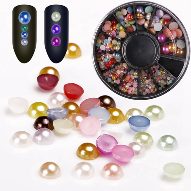 Wheel Package 3D Mix Color Pearl Metal Flatback Rhinestone Nail Decoration