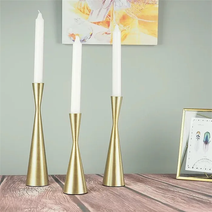 
China supplier wedding gift Brass Gold Metal Taper Candle Holders 