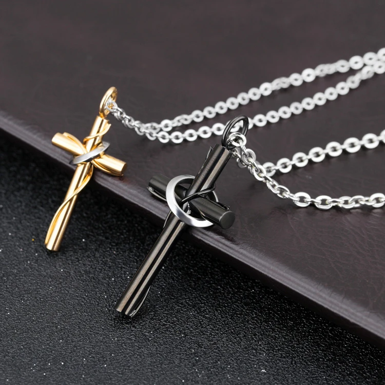 
Wholesale Gold Plated Rosary Stainless Steel Made Cross Pendant Necklaces 