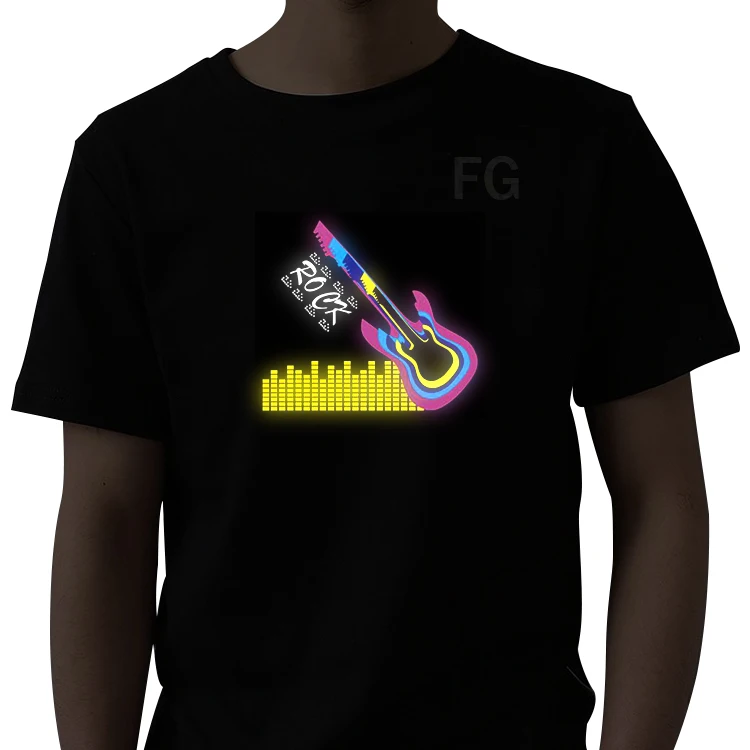 Finegreen lighting hot selling promotion el flashing sound activated led t-shirt for party