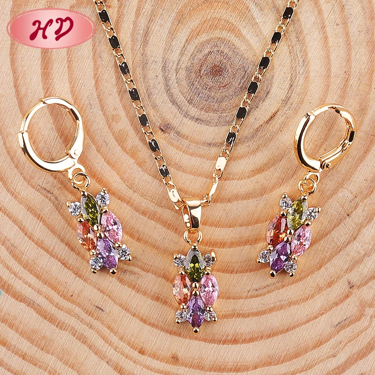 
2018 New Bollywood Popular Zircon Gold Plated Jewelry Sets Indian 